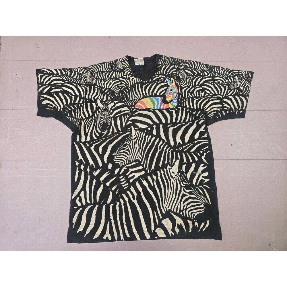 Vintage 1993 Liquid Blue Zebra AOP T-Shirt - XL - Greg Genrich Rainbow Zebra